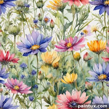 watercolor painting of colorful wildflow