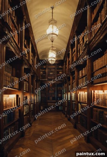 grand old library with tall bookshelves 