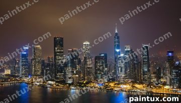 modern city skyline at night with glitte