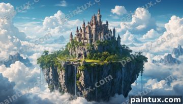 epic fantasy castle on a floating island