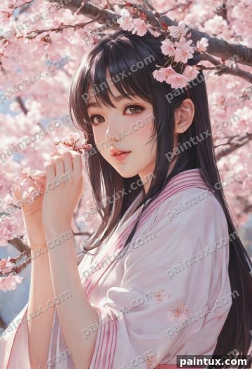 anime girl with cherry blossoms, soft co