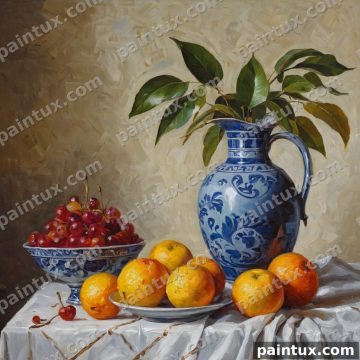oil painting still life with fruit and a