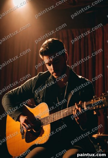 musician playing an acoustic guitar, war