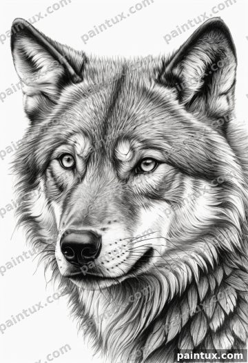 detailed pencil sketch of a wolf head